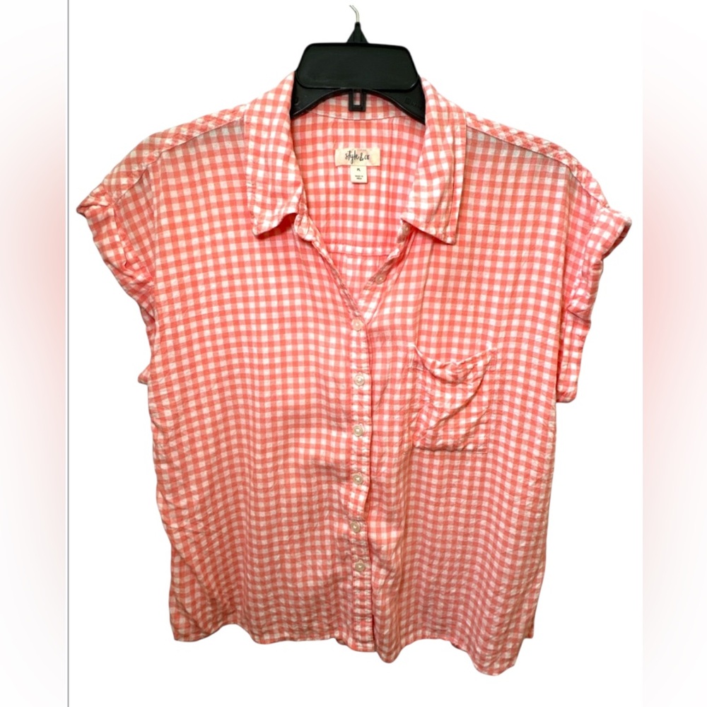 Style & Co. Pink and White Checkered Shirt